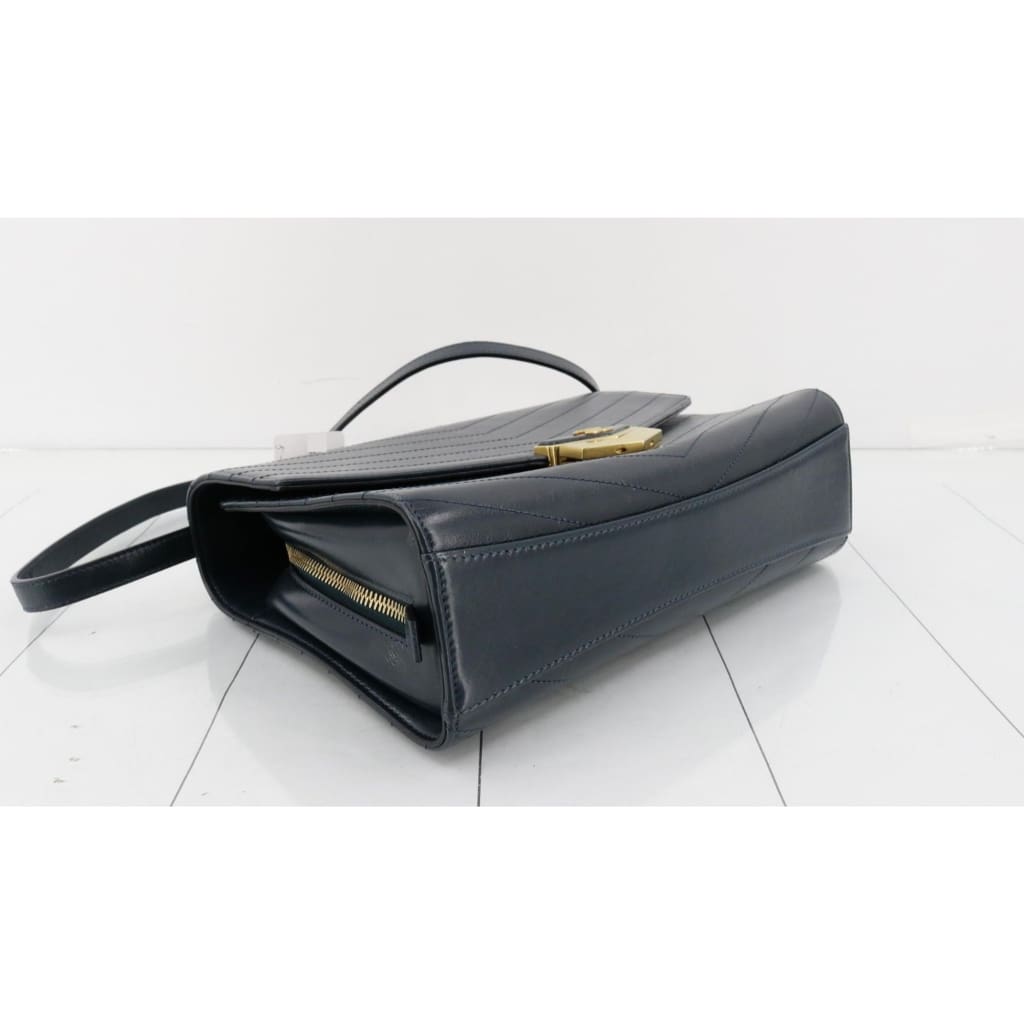 Chanel Medal Envelope Flap Bag Chevron Calfskin Blue Bag - blue / leather / bag