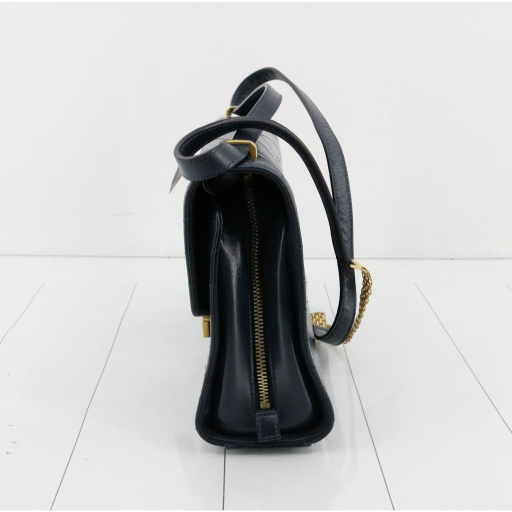 Chanel Medal Envelope Flap Bag Chevron Calfskin Blue Bag - blue / leather / bag