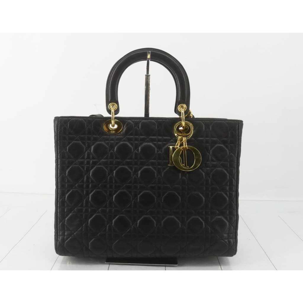 Dior Lady Dior Large Black Lambskin Handbag - black / Leather / shoulder bag