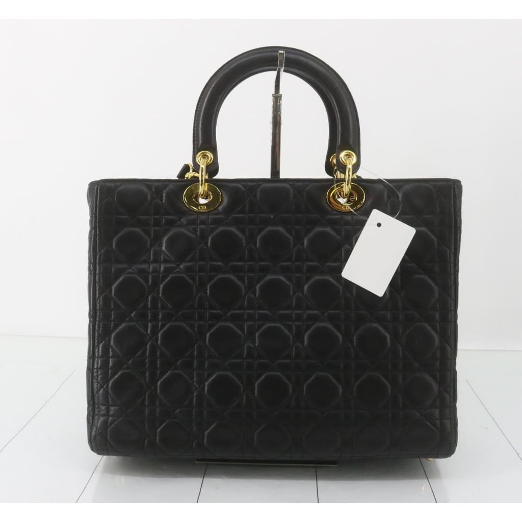 Dior Lady Dior Large Black Lambskin Handbag - black / Leather / shoulder bag