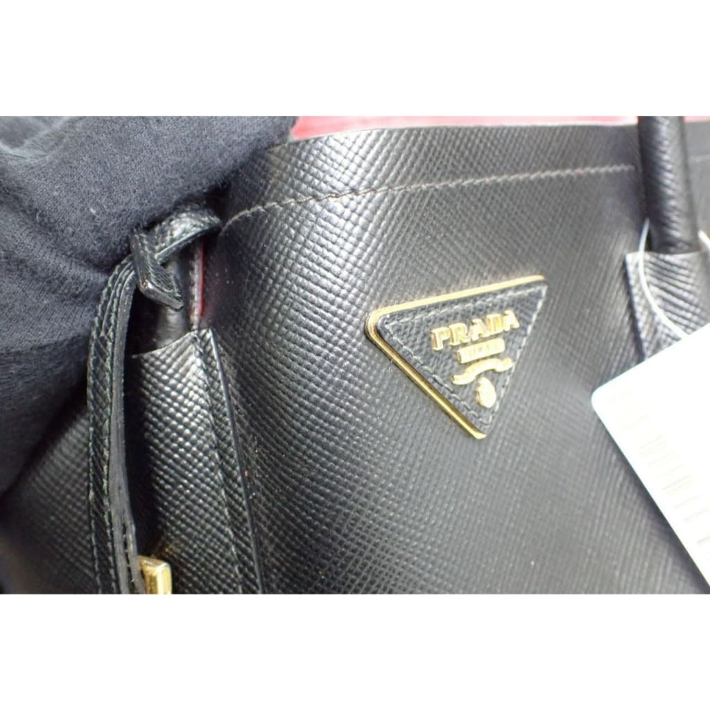 Prada Saffiano Cuir Medium Double Bag (MSRP $4750) - black / Leather / shoulder bag