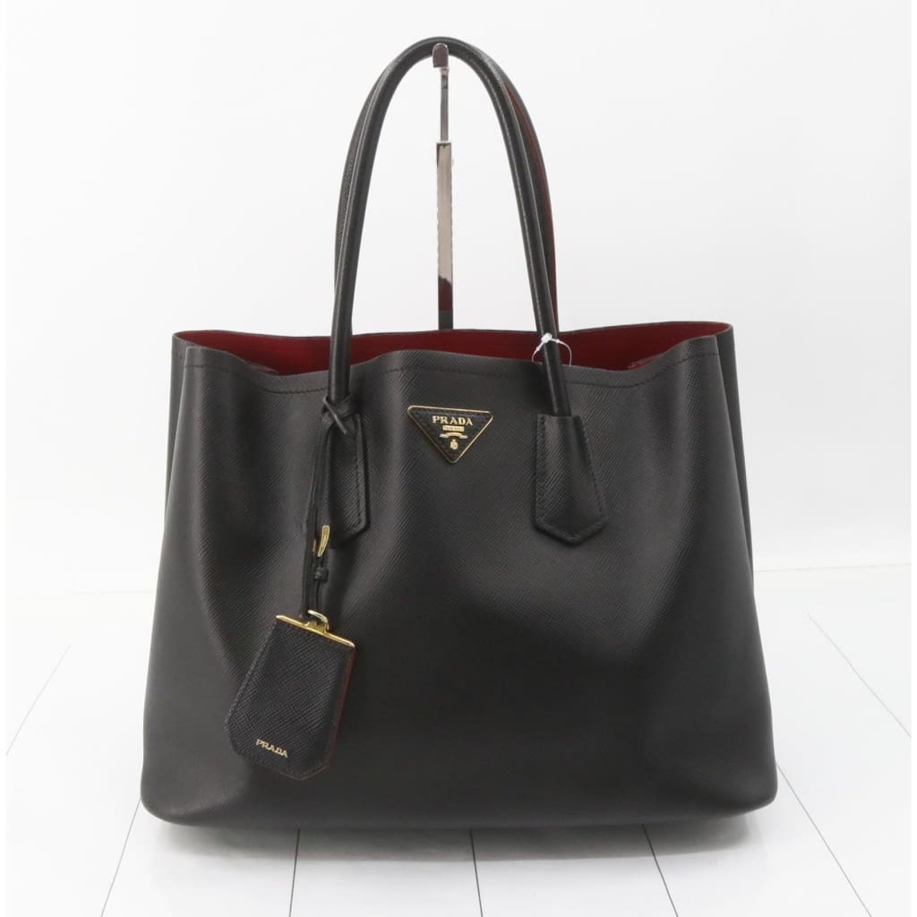 Prada Saffiano Cuir Medium Double Bag (MSRP $4750) - black / Leather / shoulder bag