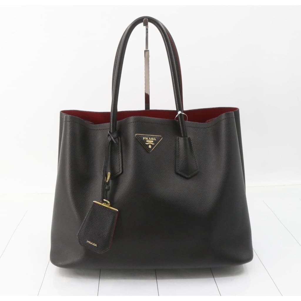 Prada Saffiano Cuir Medium Double Bag (MSRP $4750) - black / Leather / shoulder bag