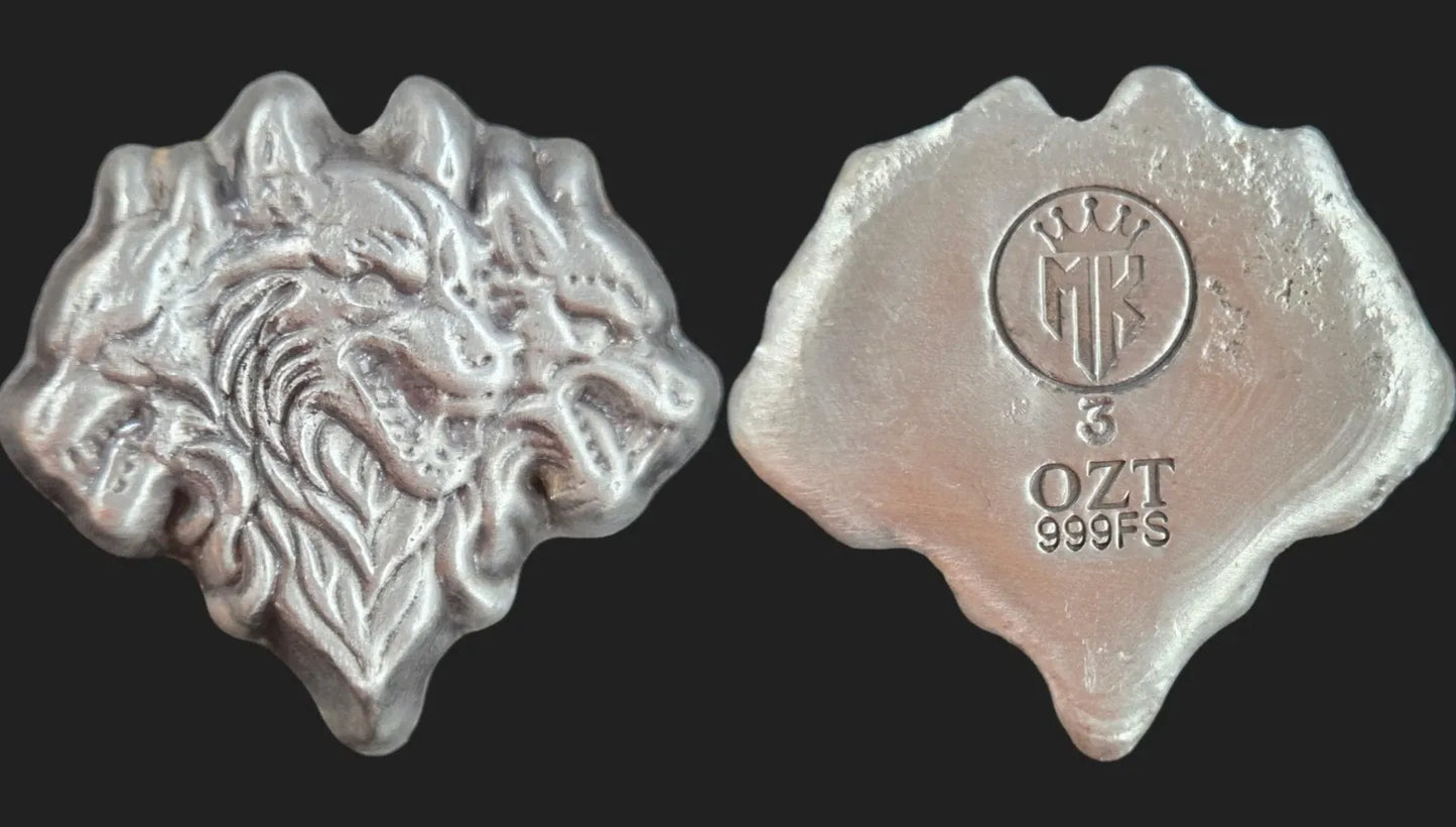 3 Ozt. Hand Poured Silver Cerberus Head by MKBarz - MK BARZ AND BULLION