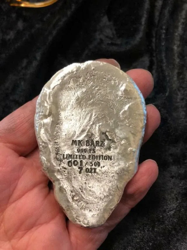7 Oz MK Barz "Alien Skull" LTD to 500 Hand Poured .999 FS - MK BARZ AND BULLION
