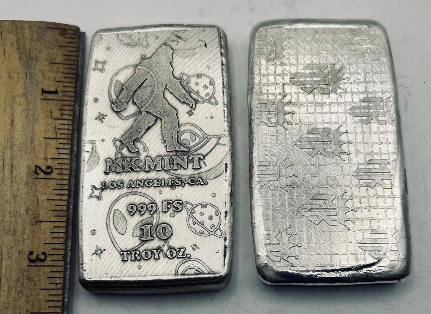 10 Ozt MK BarZ "Big Foot" High Shine Monogrammed Back Weight Bar .999 FS - MK BARZ AND BULLION