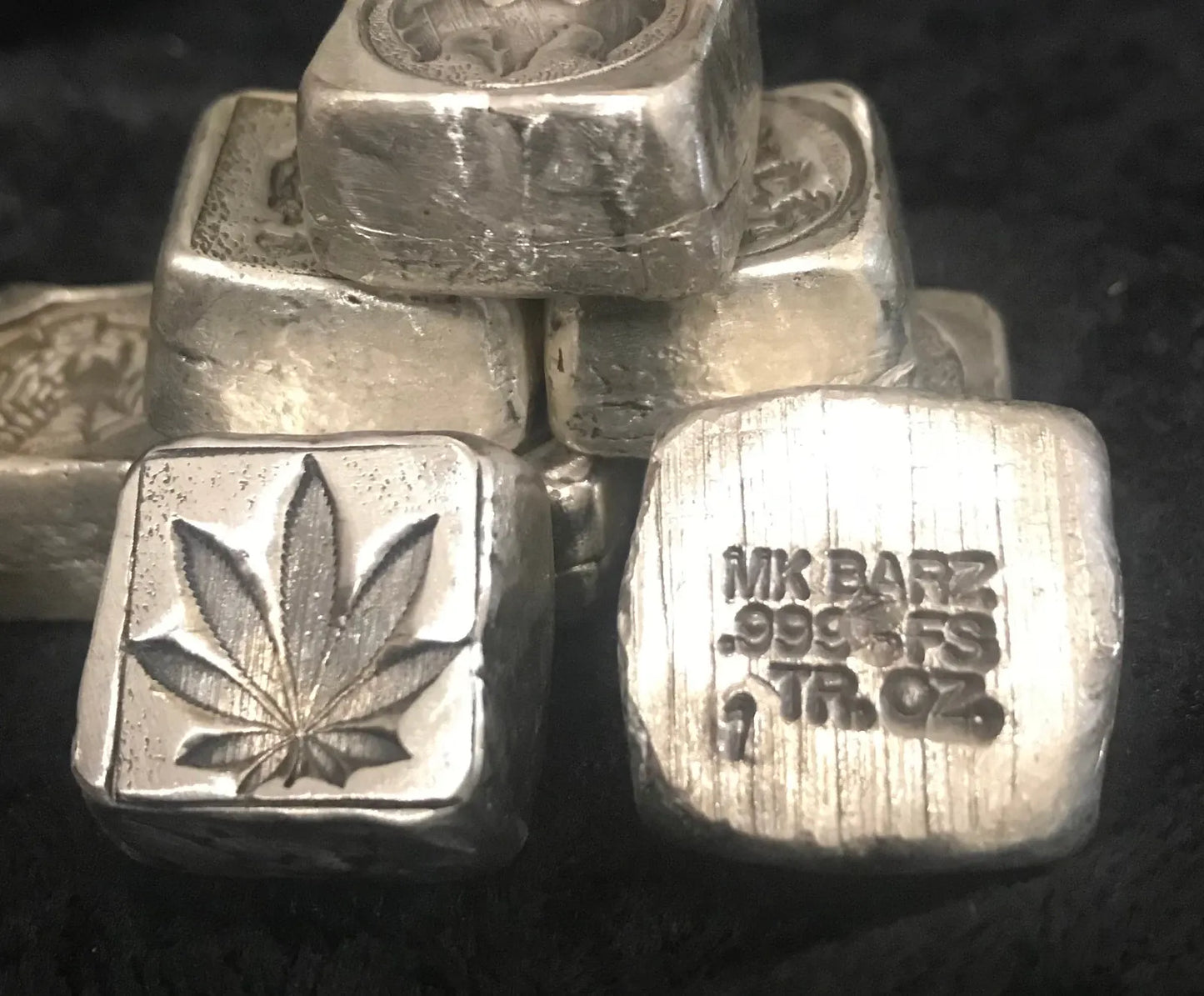 1 Troy Oz. MK BARZ "Hemp Leaf" Stamped Cube .999 Fine Silver - MK BARZ AND BULLION