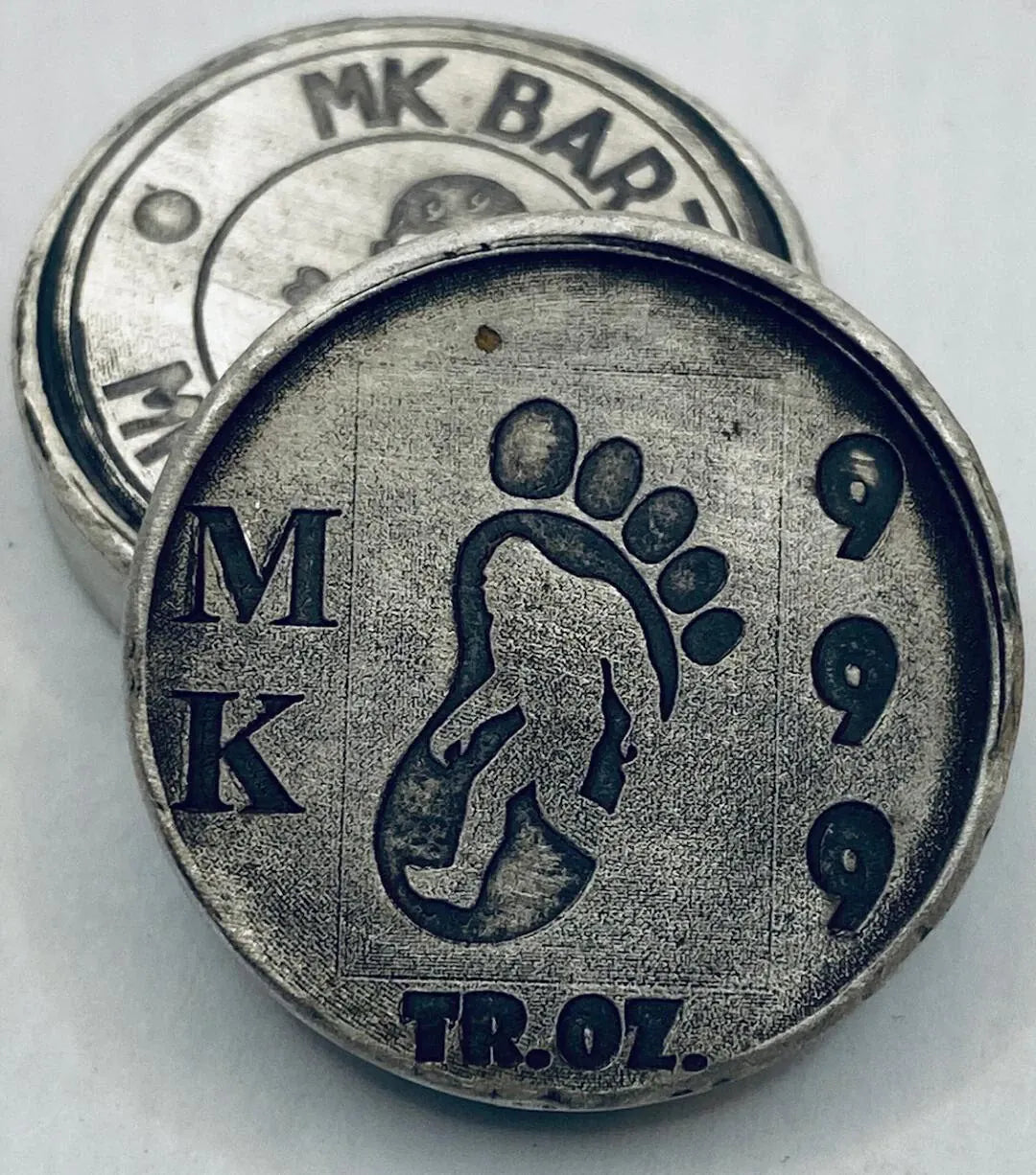 1 Troy Oz. MK BarZ "Here Comes Big Foot" Stamped Round .999 FS - MK BARZ AND BULLION