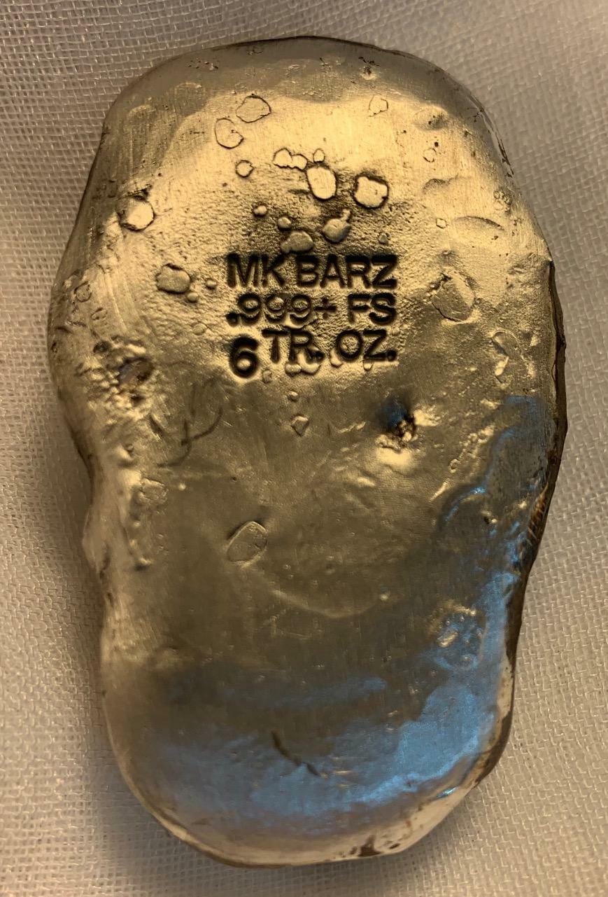 6 Troy Oz. MK BarZ "Rock A Billy Skully" Sand Cast .999 FS - MK BARZ AND BULLION