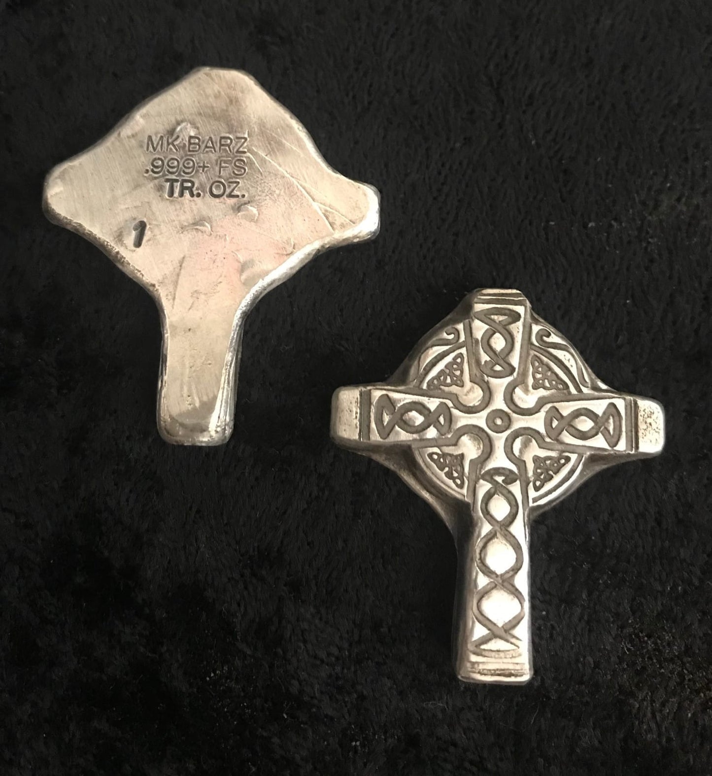 1 Troy Oz. MK BarZ "Celtic Irish Cross" Shaped Bar .999 FS - MK BARZ AND BULLION