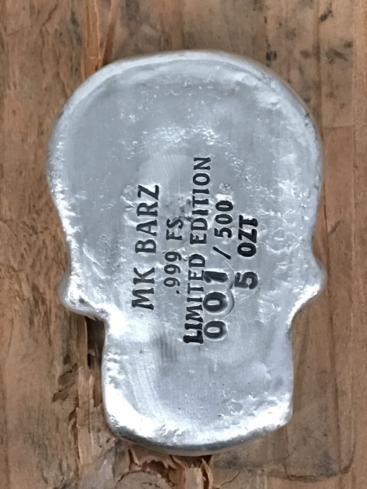 5 Ozt MK BARZ "Angry Skull" 3d 999 Fine Silver POURED - MK BARZ AND BULLION