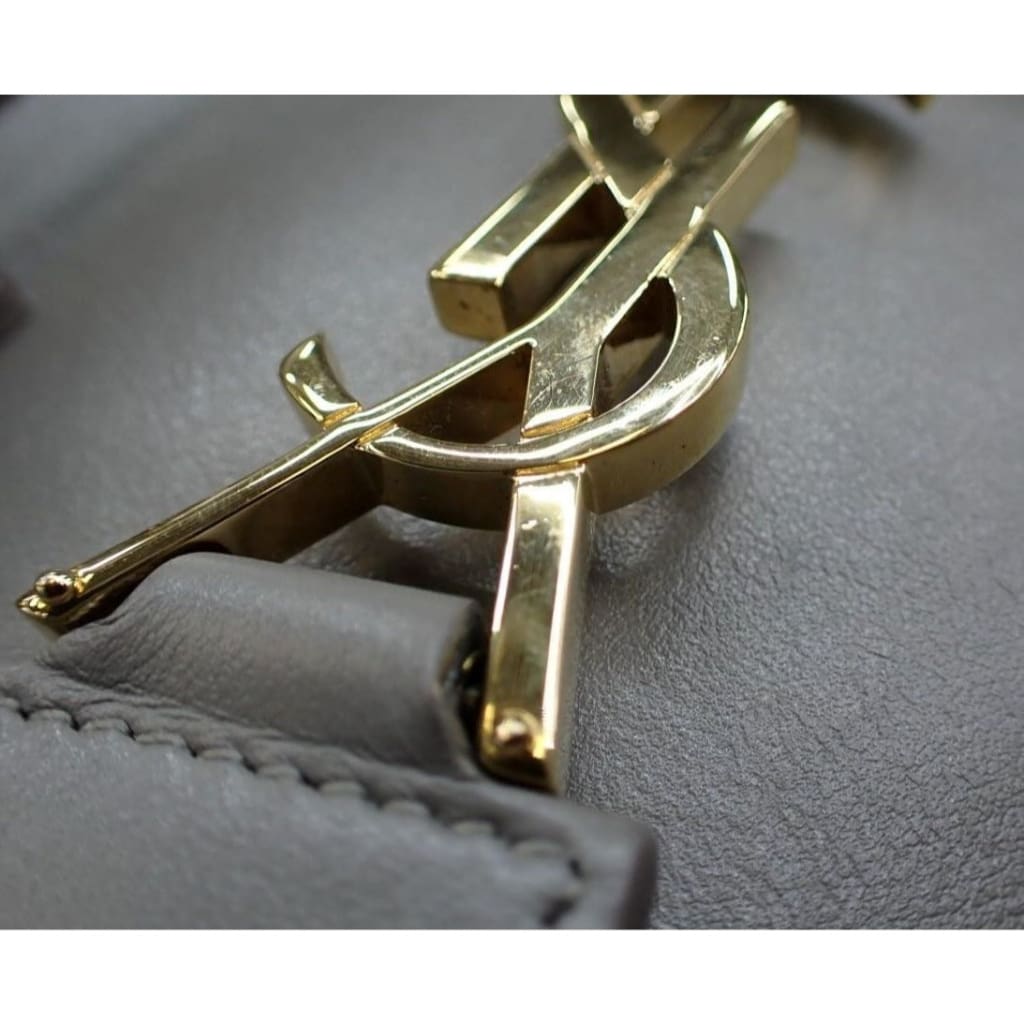 YSL Saint Laurent Gray Leather Baby Cabas 2-way Bag - Gray / Leather / Top handle bag