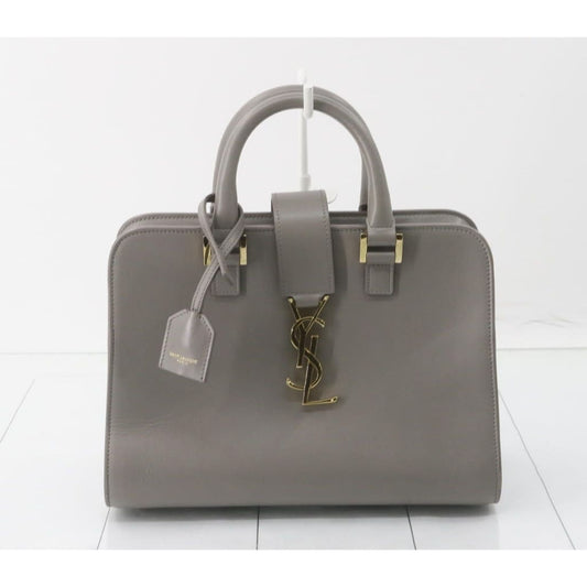 YSL Saint Laurent Gray Leather Baby Cabas 2-way Bag - Gray / Leather / Top handle bag