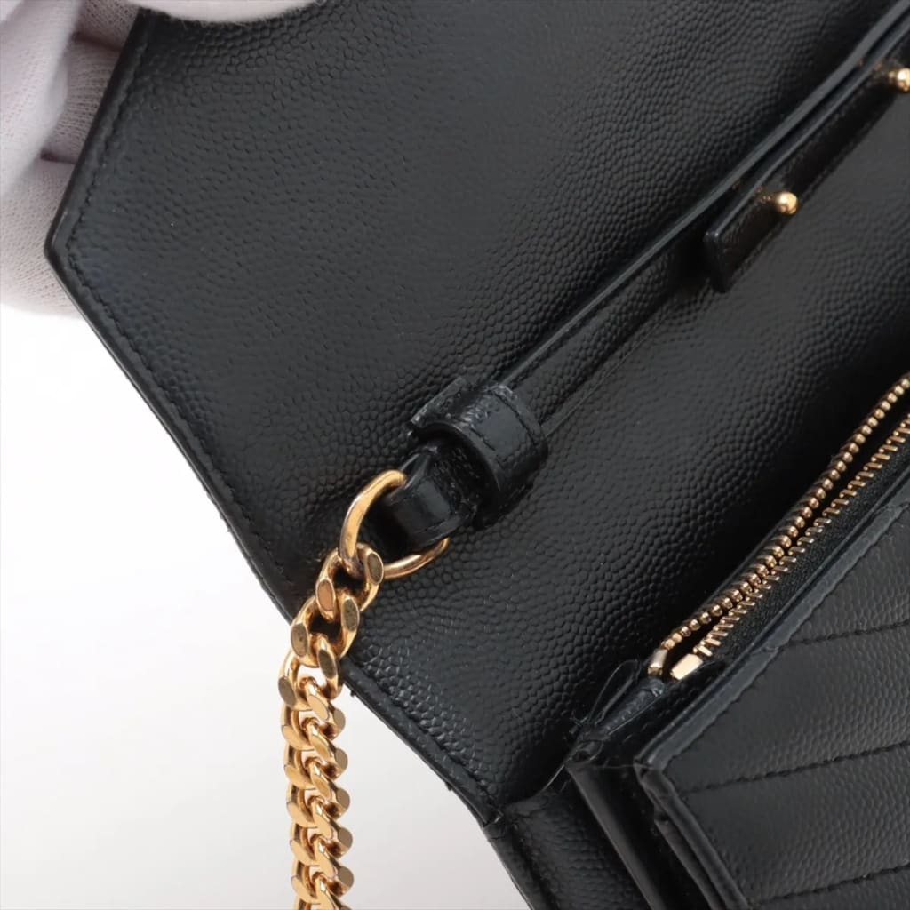 YSL Yves Saint Laurent Monogram Matelassé Envelope Wallet On Chain (MSRP $1600) - black / Leather / shoulder bag