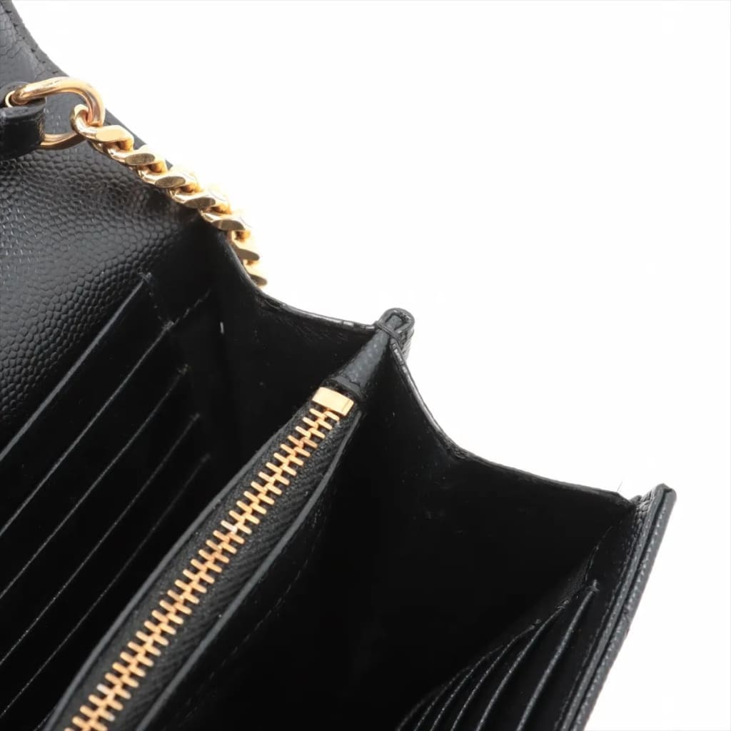 YSL Yves Saint Laurent Monogram Matelassé Envelope Wallet On Chain (MSRP $1600) - black / Leather / shoulder bag