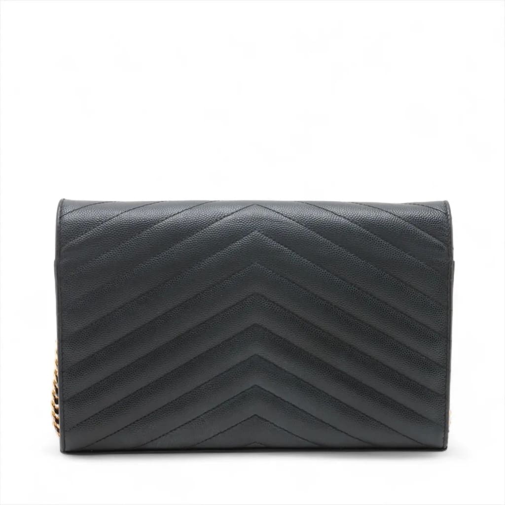 YSL Yves Saint Laurent Monogram Matelassé Envelope Wallet On Chain (MSRP $1600) - black / Leather / shoulder bag