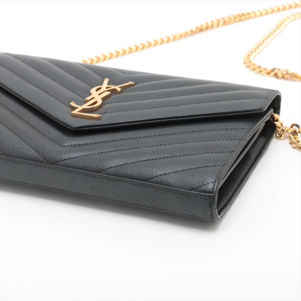 YSL Yves Saint Laurent Monogram Matelassé Envelope Wallet On Chain (MSRP $1600) - black / Leather / shoulder bag