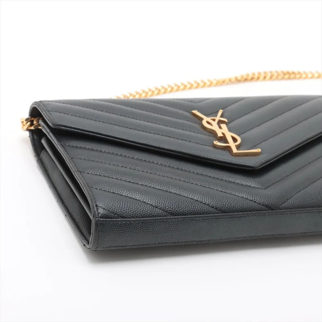 YSL Yves Saint Laurent Monogram Matelassé Envelope Wallet On Chain (MSRP $1600) - black / Leather / shoulder bag