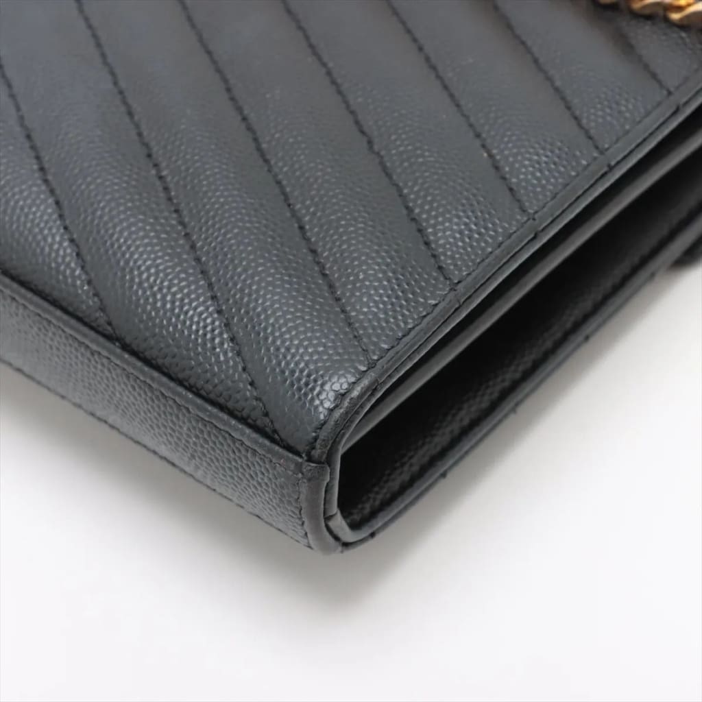 YSL Yves Saint Laurent Monogram Matelassé Envelope Wallet On Chain (MSRP $1600) - black / Leather / shoulder bag