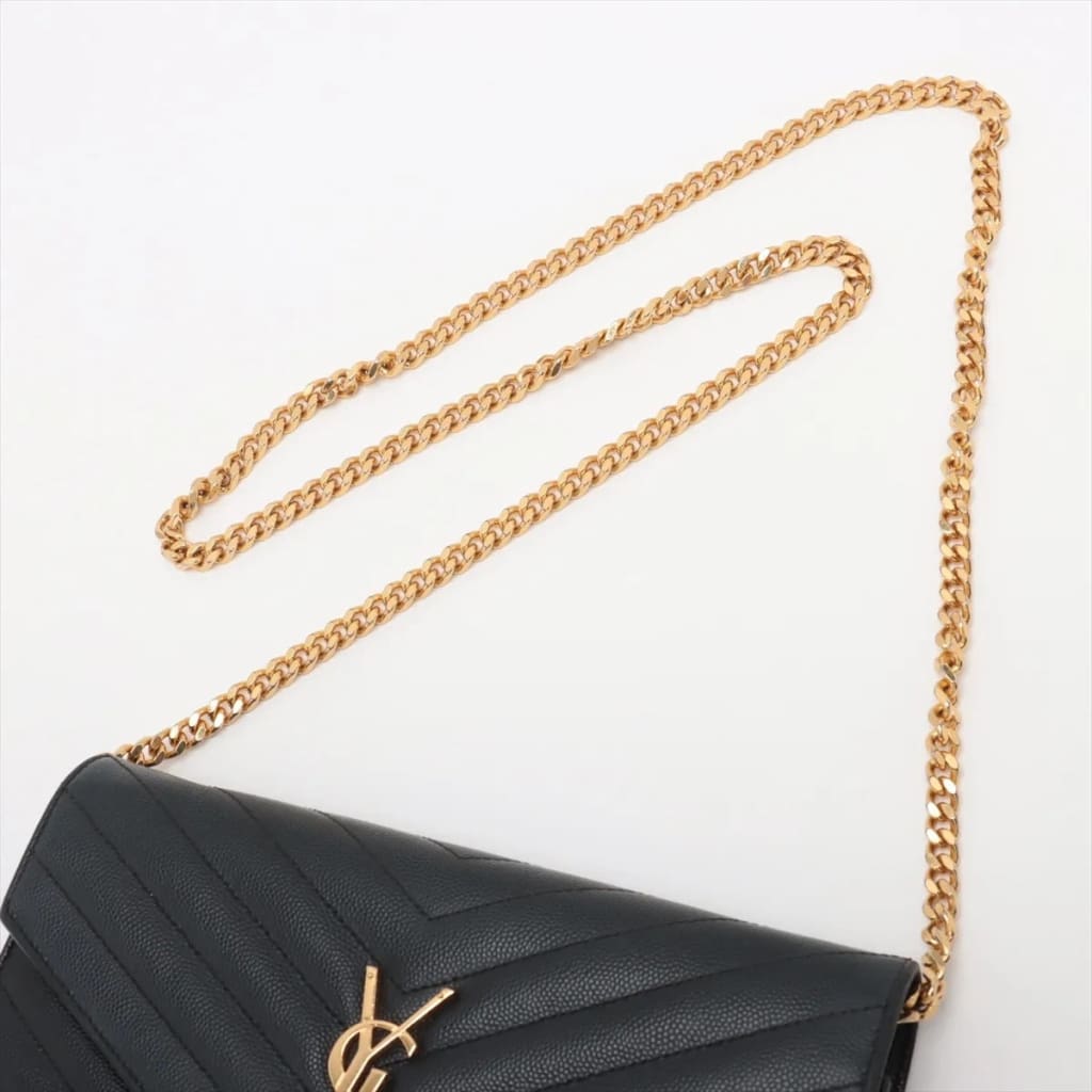 YSL Yves Saint Laurent Monogram Matelassé Envelope Wallet On Chain (MSRP $1600) - black / Leather / shoulder bag