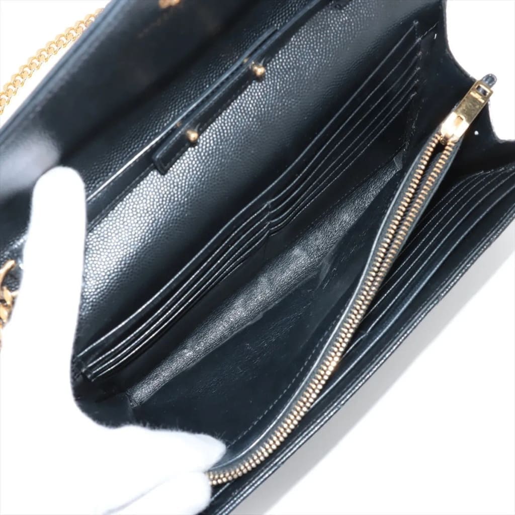 YSL Yves Saint Laurent Monogram Matelassé Envelope Wallet On Chain (MSRP $1600) - black / Leather / shoulder bag
