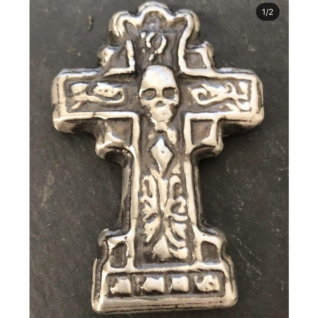 1.5 Oz MK BarZ "Skull Grave Marker" Hand Poured .999 FS - MK BARZ AND BULLION