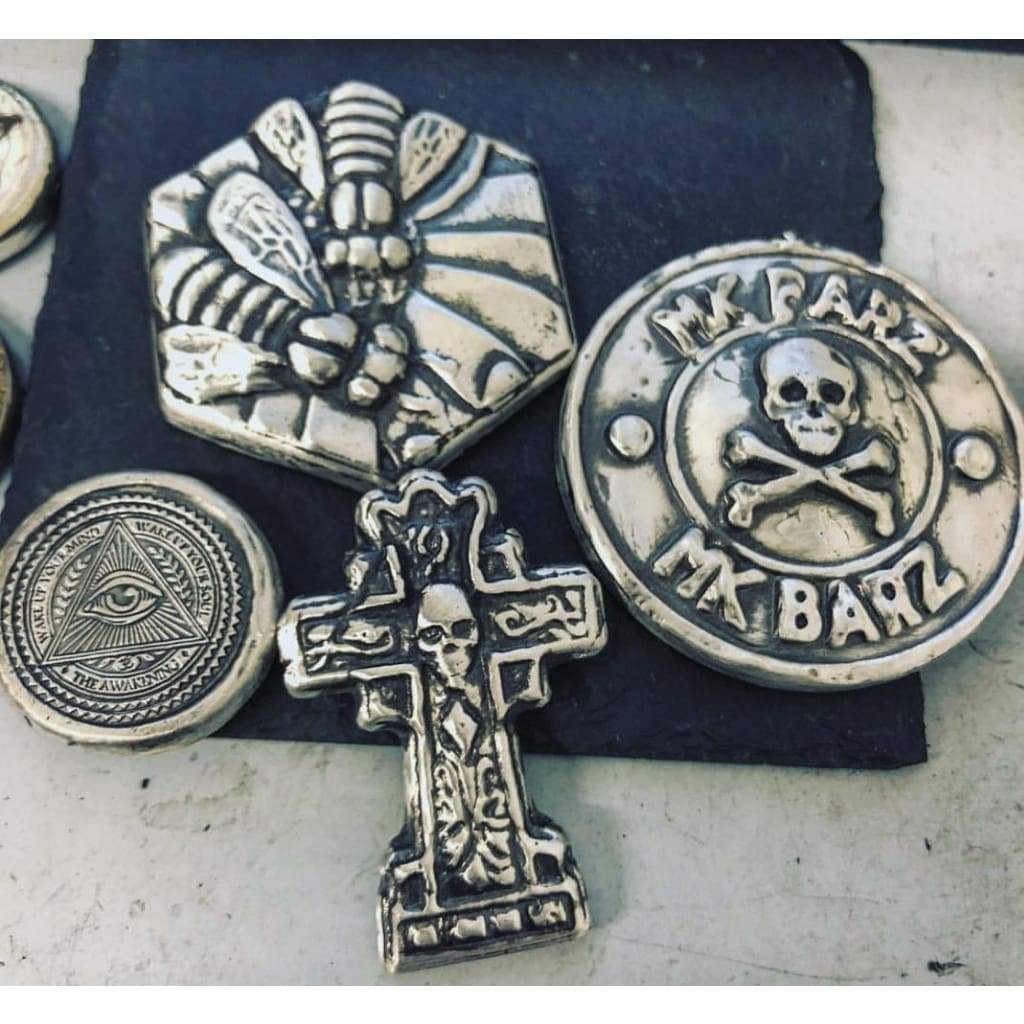 1.5 Oz MK BarZ "Skull Grave Marker" Hand Poured .999 FS - MK BARZ AND BULLION