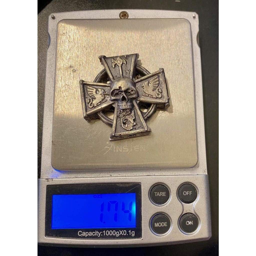 @1.7 Troy Oz. MK BarZ Battle Skull Cross.999 FS Sand Last - Silver bullion