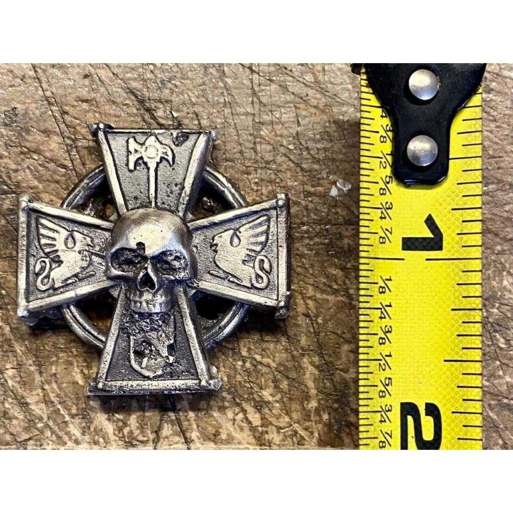 @1.7 Troy Oz. MK BarZ Battle Skull Cross.999 FS Sand Last - Silver bullion