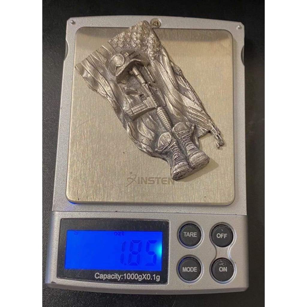 @1.85 Oz MK BarZ Fallen Soldier Tribute Sand Cast Art High Relief.999 Fine Silver
