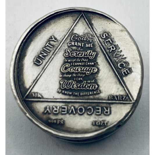 1 Oz MK BarZ A. A. Sobriety Coin/Chip- Serenity Prayer“ Stamped Round.999 FS