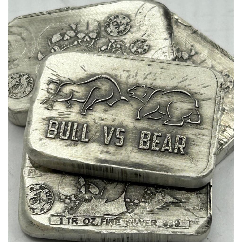 1 Oz MK BarZ Bull V. Bear Bar Hand Poured & Stamped.999 FS