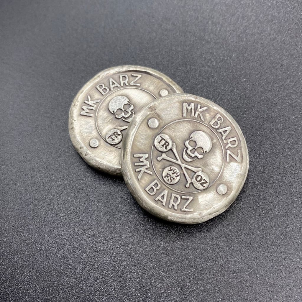 1 oz MK BarZ Double Reverse Button Hand Stamped Round.999FS