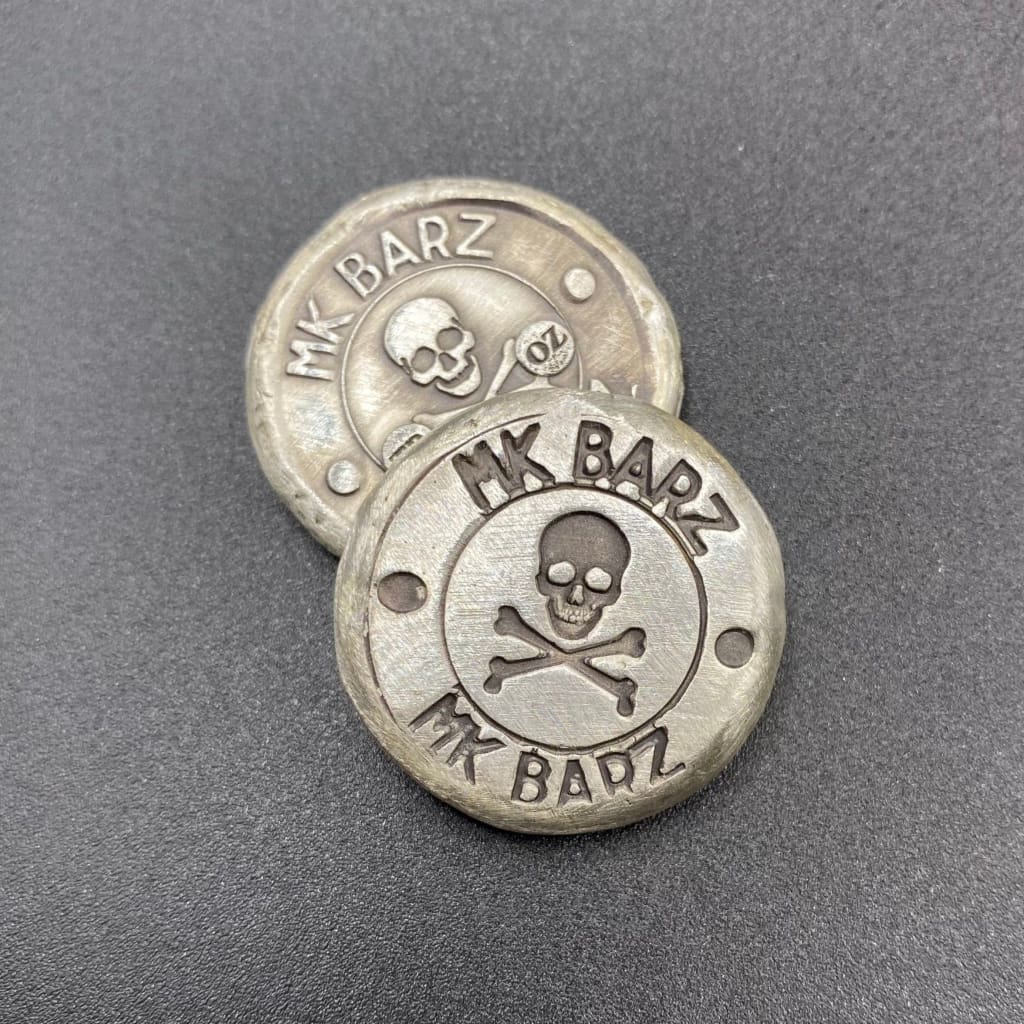 1 oz MK BarZ Double Reverse Button Hand Stamped Round.999FS