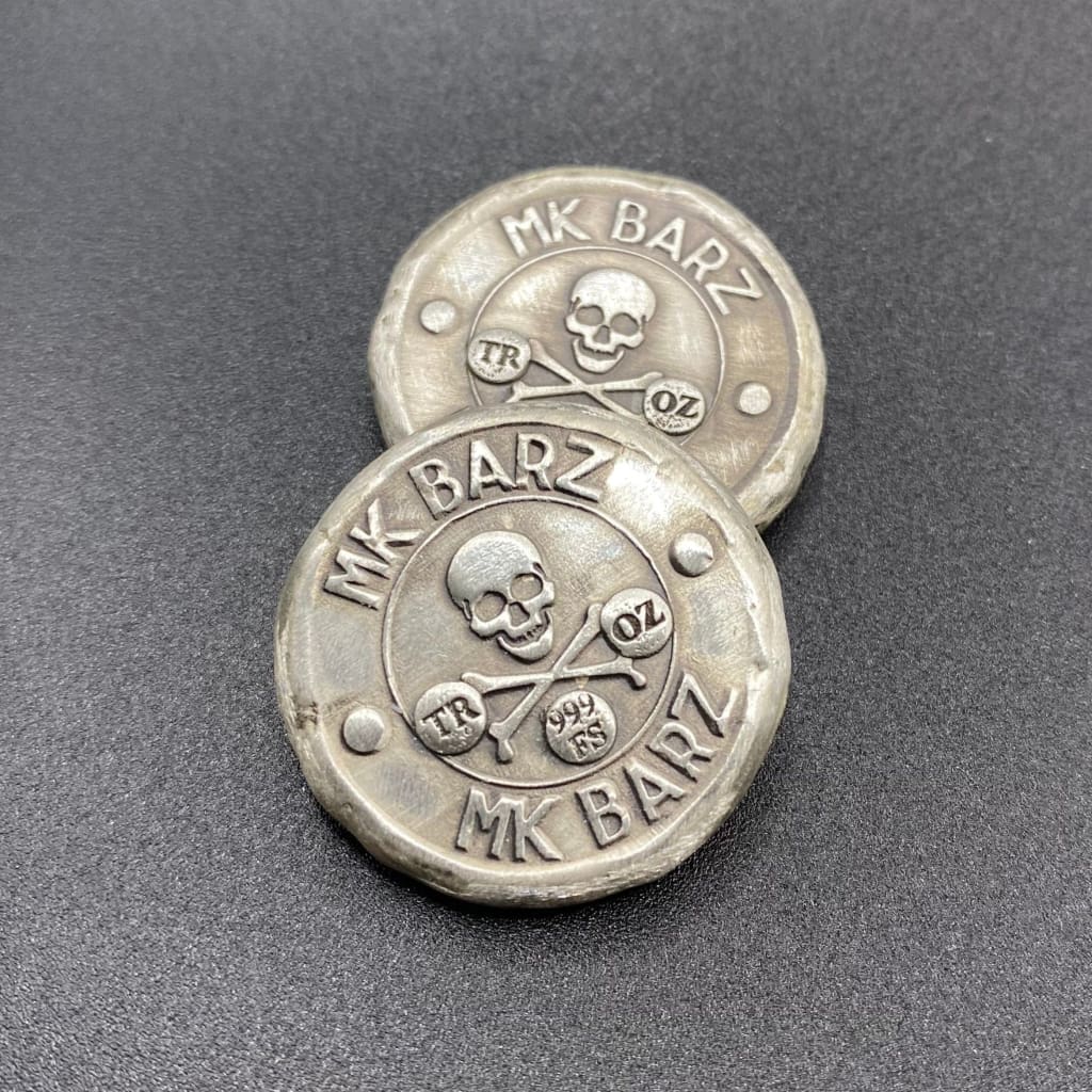 1 oz MK BarZ Double Reverse Button Hand Stamped Round.999FS