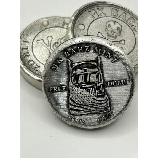 1 Oz MK BarZ FREEDOM! Trucker Round.999 Fine Silver