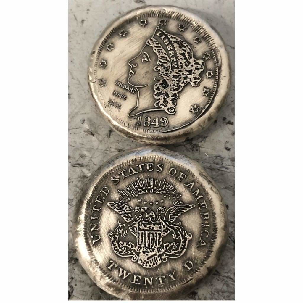 1 Oz MK BarZ Gold Coin 1849 Replica Double Stamped Coin.999 FS