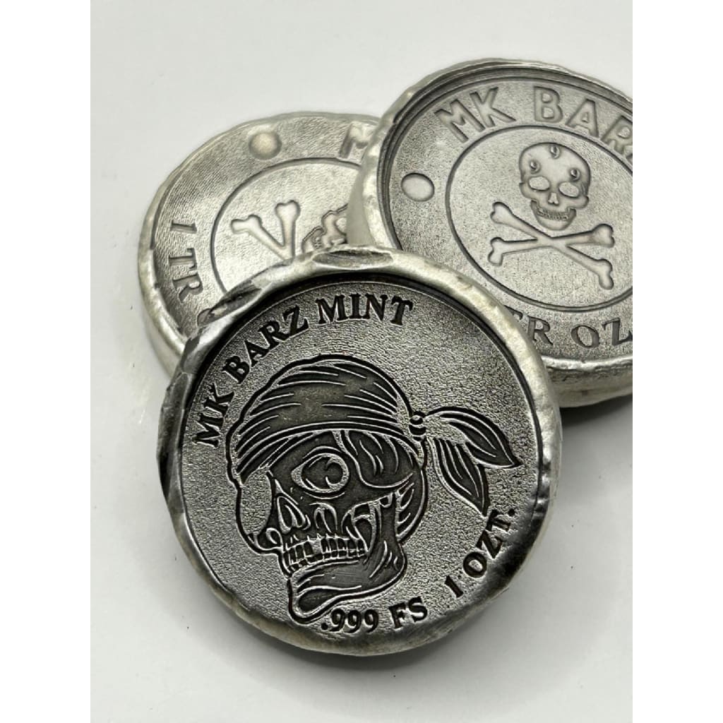 1 Oz MK BarZ Jolly Roger's Legacy .999 Fine Silver Round with Skull – MK  BARZ AND BULLION