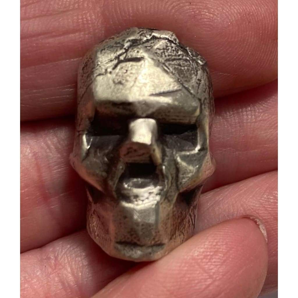 1 Oz MK BarZ "Low Poly Skull" Hand Poured .999 Fine Silver - MK BARZ AND BULLION
