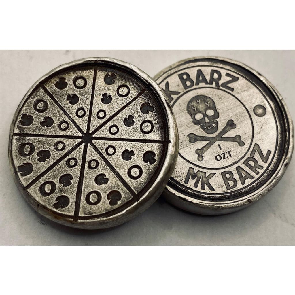 1 Oz MK BarZ Pizza“ Stamped Round.999 Fine Silver