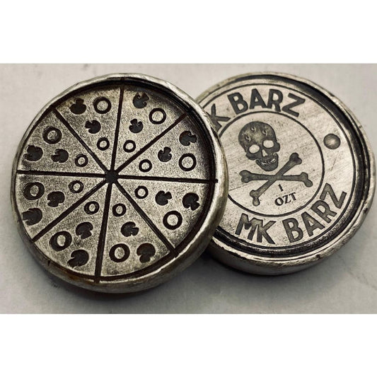 1 Oz MK BarZ Pizza“ Stamped Round.999 Fine Silver