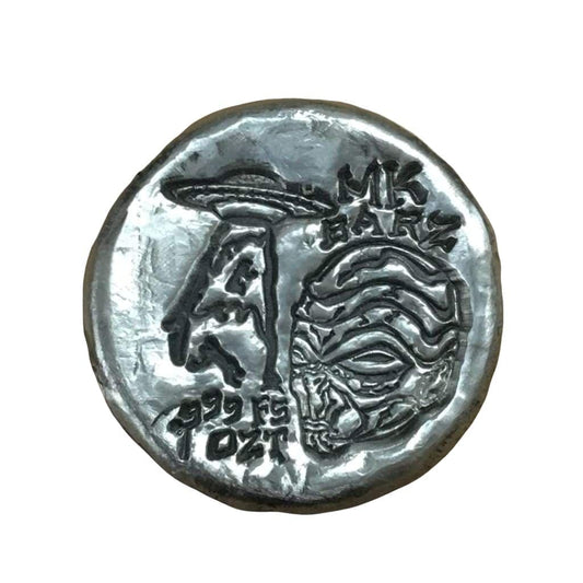1 ozt MK BarZ ALIEN SIGHTING Stamped Round.999 fs