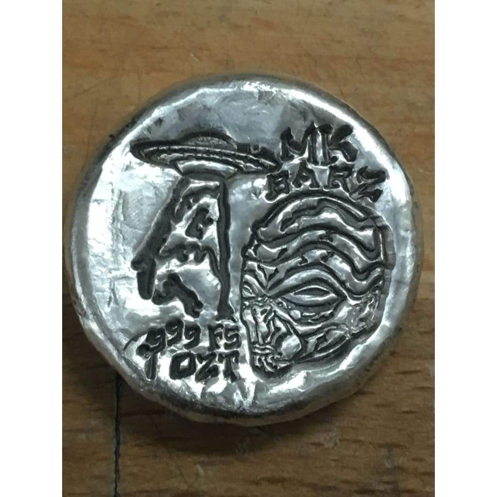 1 ozt MK BarZ "ALIEN SIGHTING" Stamped Round .999 fs - MK BARZ AND BULLION