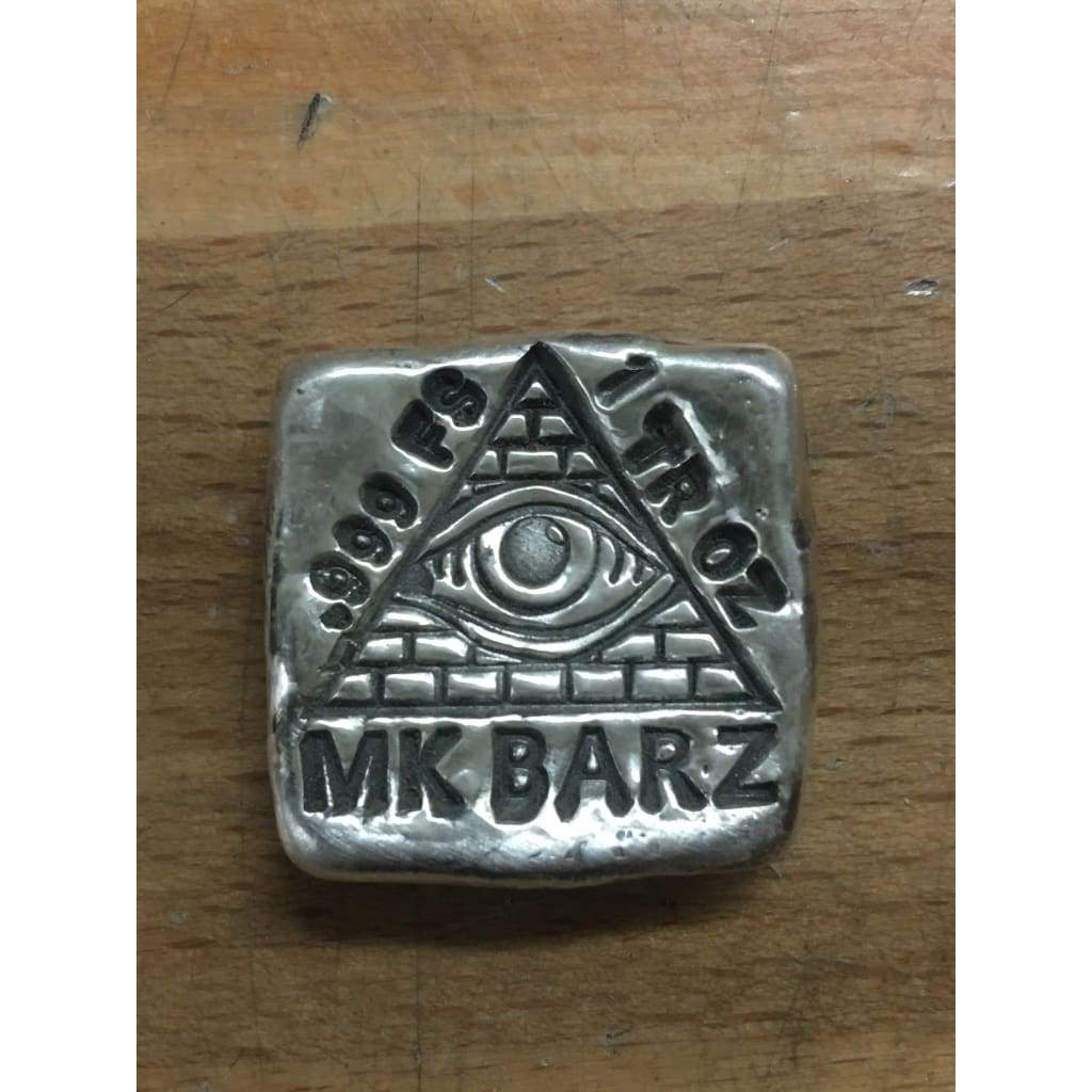 1 ozt MK BarZ  "ALL SEEING EYE" Stamped Square .999 fs - MK BARZ AND BULLION