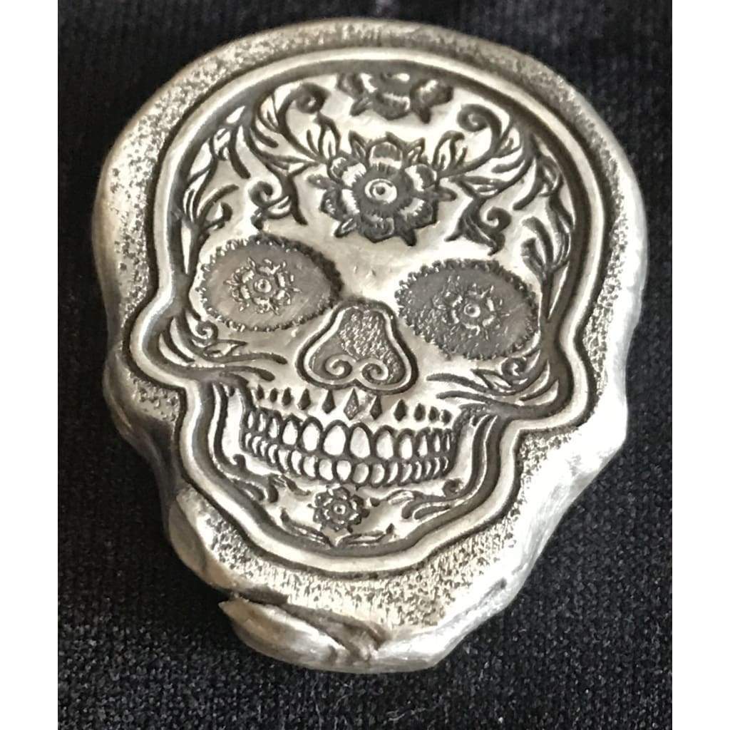 1 Ozt MK BarZ Golden Flower Sugar Skull.999 FS - silver bullion