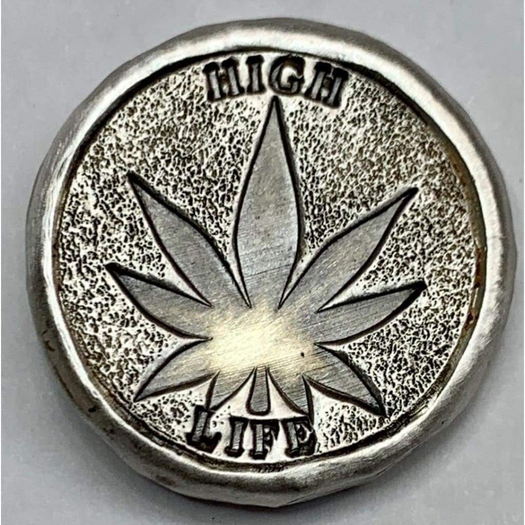 1 Ozt MK BarZ High Life Weed Round Hand Poured.999 Fine Silver - Silver bullion