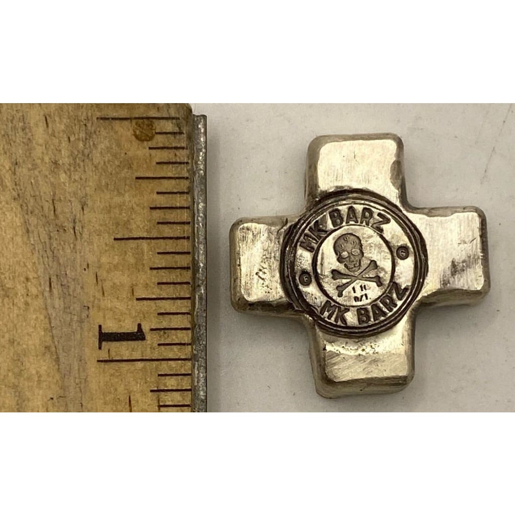 1 ozt MK BarZ Medi Cross Hand Poured & Stamped.999FS