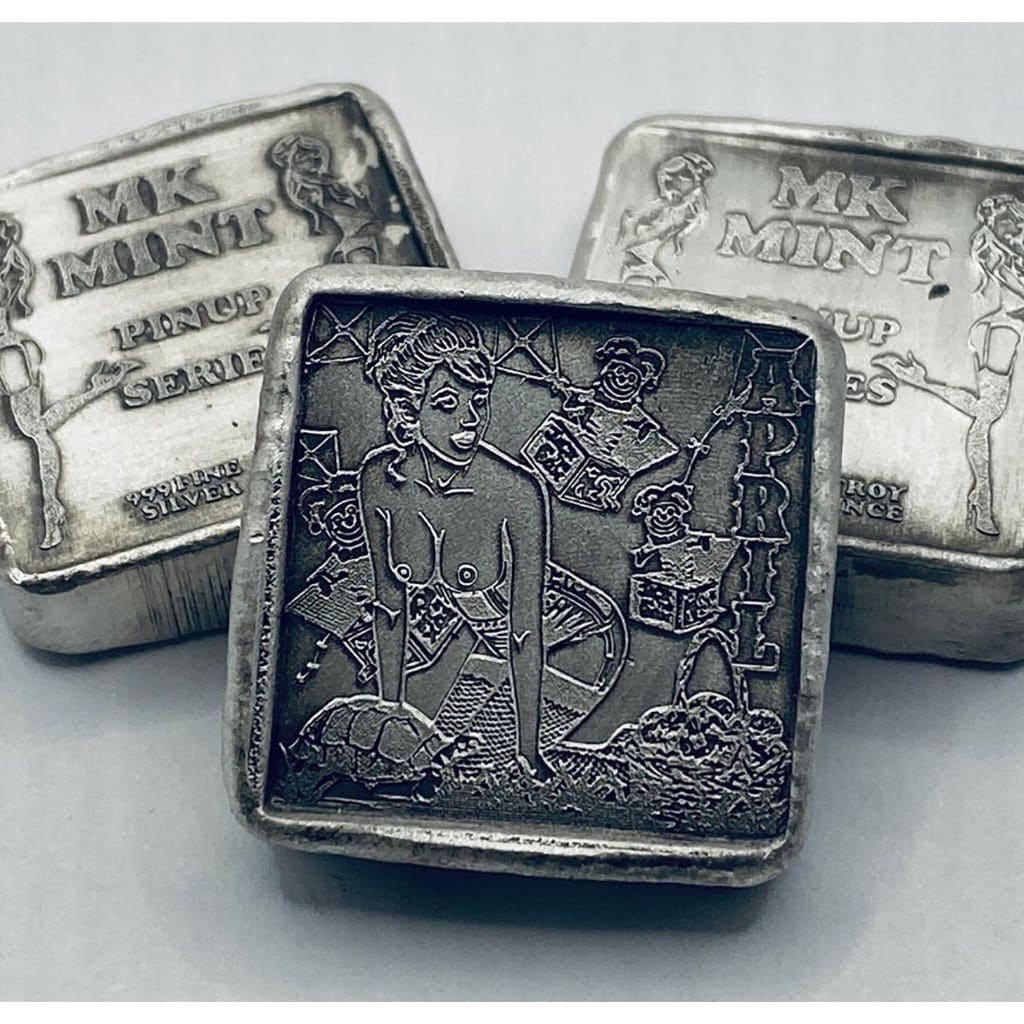 1 ozt MK BarZ Pin Up - April Stamped Square.999 Fine Silver