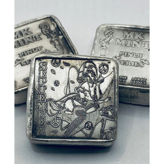 1 ozt MK BarZ Pin Up - September Stamped Square.999 Fine Silver