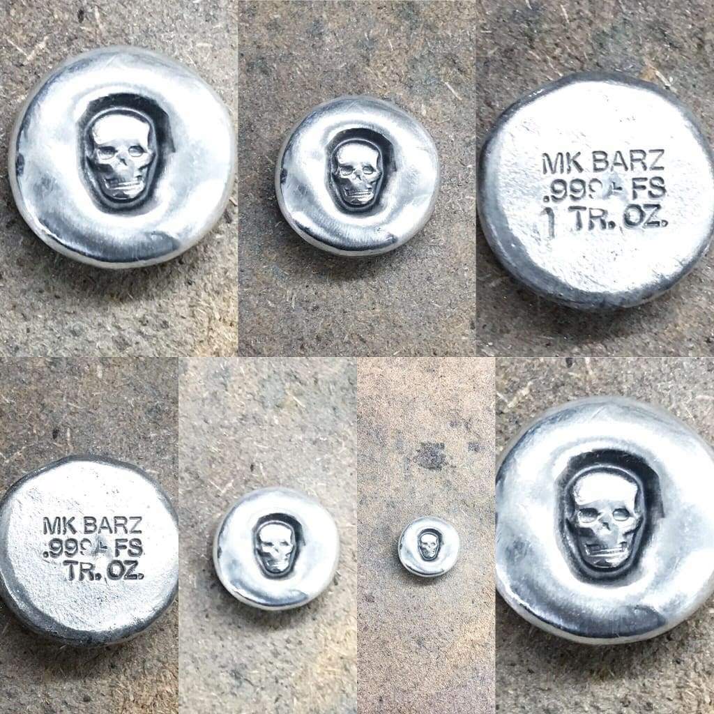1 ozt SUNKEN SKULL BUTTON Skull Stamped.999 FS